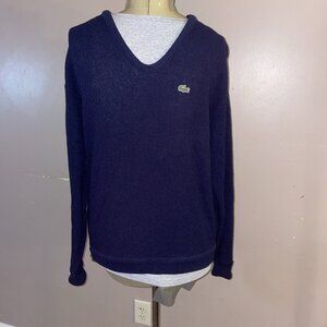 Vintage Izod Lacoste Sweater Mens XL Navy Blue V Neck Pullover Acrylic USA 80s